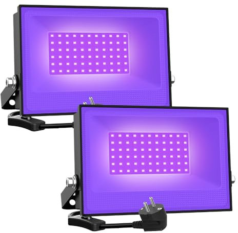 Onforu 2 er 30W LED Schwarzlicht Strahler, UV Fluter mit Stecker, IP66 Wasserdicht Schwarzlichtlampe, Fluoreszenz Blacklight mit Schalter, UV Scheinwerfer Partylicht für Bar, Neonfarben, Party Deko