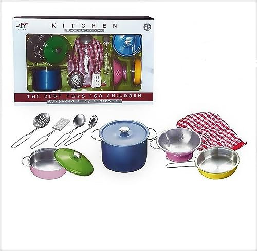 Allkindathings Childrens Toy Metal Kitchen Cooking Utensils Pots Pans Accessories Set Kids Play