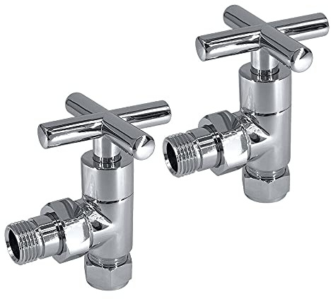 NRG Pair of Angled Chrome Radiator Valves Round Central Heating Taps 15mm | Brass, Stylish Radiator Valve, Long-Lasting, Easy to Clean, 5 Year Guarantee