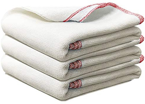 Towelogy® Pack Of 20 White Cotton Dish Cloths Extra Large HEAVY DUTY Biodegradable Commercial Grade Dishcloths Kitchen Cleaning Tea Towels Washcloths 38x45cm (White/Red Coded)