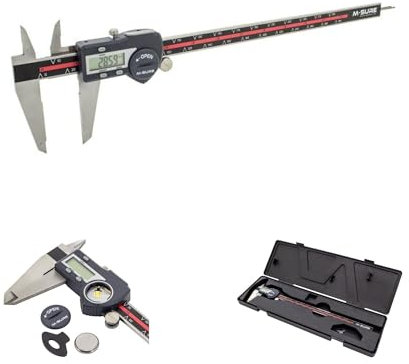 M-SURE MS-220-300 Digital Caliper 0-300mm (0-12 inch) - Stainless Steel, Hardened Frame, Thumb Roller, Inch/Metric Conversion, Auto Wake, Cabled Data Output