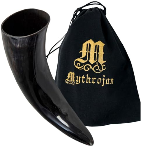 Mythrojan Viking Drinking Horn 400 ml Real Horn for Ale Wine Beer Norse Tankard Food Grade Genuine Horn Vikings Style Gift For Men and Women