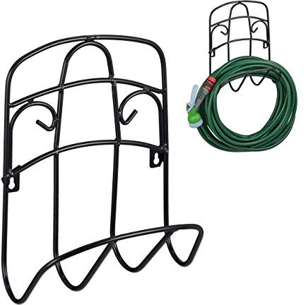 Relaxdays Portatubo da Parete, per Tubi per Irrigazione da 38m con Spessi 5/8'', Supporto da Giardino Salvaspazio, Nero