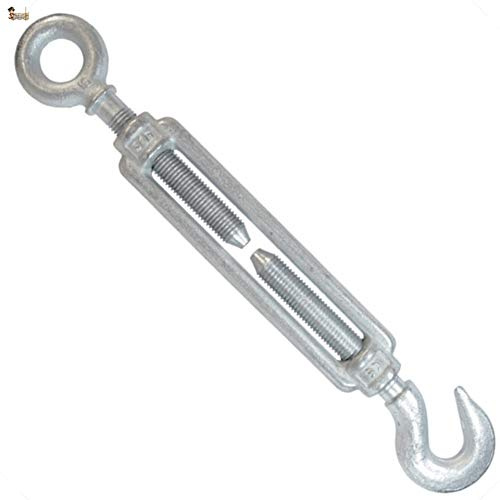 BricoLoco Tensor gancho anilla cable de acero, cuerda, alambre, tendedero, toldo. Cincado galvanizado. De métrica M-5 a M-24. Máxima capacidad de extensión. (M-16 (296-420 mm.), 2 uds.)