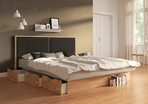 SuMa - Wasserbett doppelt 200x220 dual Schubkastenbett mit 6 Fächern Kernbuche und Kopfteil Duetto, Farbe anthrazit 200x220 cm - 11 Farben wählbar