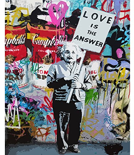 Tucocoo Banksy Måla efter nummer-set, ”Love is The Answer”, oljemålning, 40 x 50 cm, gör-det-själv-oljemålning på konstduk, konstset för barn, elever, vuxna, nybörjare, set med borstar och