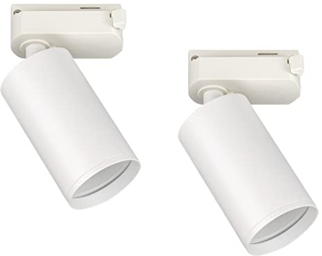 Popp Foco Portalámparas carril en Monofasico GU10 hasta máx 10W Blanco (Bombilla no incluida) orientable interior moderno (Pack 2 unidad, Blanco)