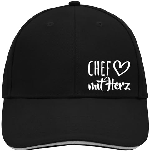 Huuraa Cappy Mütze Chef mit Herz Geschenk | Baseballkappe Black/Light Grey Basecap Baumwolle 6-Panel Schwarze Kappe Geschenkidee Unisex Baseball Cap