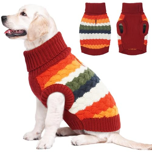 Kuoser Warmer Hundepullover für Kleine und Mittelgroße Hunde, Fleece Hunde Kleidung für Winter, Rot XXL