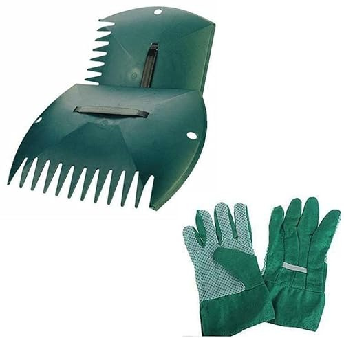 Garden Leaf Grass Debris Rake Waste Scoop Grabber Collector With Gloves Autumn Fall Tool, Green