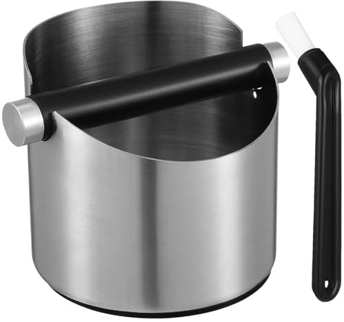 Alipis Stainless Steel Espresso Knock Box, Heavy Duty Coffee Grounds Bin with Removable Knock Bar, Non-Slip Base and Cleaning Brush, Compact Waste Container for Kitchen Use