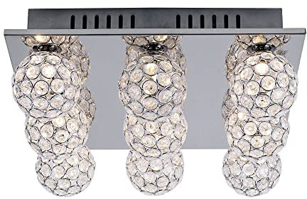 Deckenleuchte Kugeln Kristallleuchte Decke chrom Deckenlampe Kristalle Modern, Metall, 9-Flammig G9 Fassungen, LxBxH 37x37x14 cm