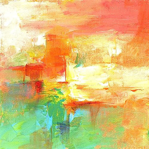Acryl-Bild 40 x 40 cm: Rot, Grün, Orange, Ocker, Gelb, Weiß, Wandkunst, Acrylmalerei, handgefertigte Kunst, handgemalte Kunst, abstrakte Gemälde, (137054080)