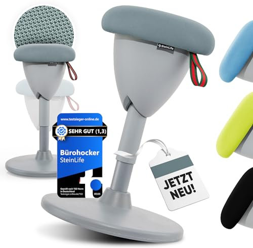 SteinLife Bürohocker Ergonomisch [TESTSIEGER] Sitzhocker Höhenverstellbar [48-68cm] Ergonomischer Hocker für Büro [Schwingeffekt] Wackelhocker Stehhocker | Arbeitshocker rutschfest Rund