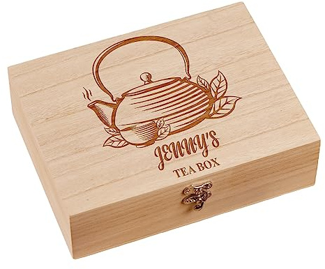 ukgiftstoreonline Personalised Tea Box Any Name Engraved With Old Fashion Pot