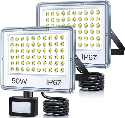 TASINUO Projecteur LED Extérieur avec Détecteur 50W,5000LM Spot LED 2 Pièce