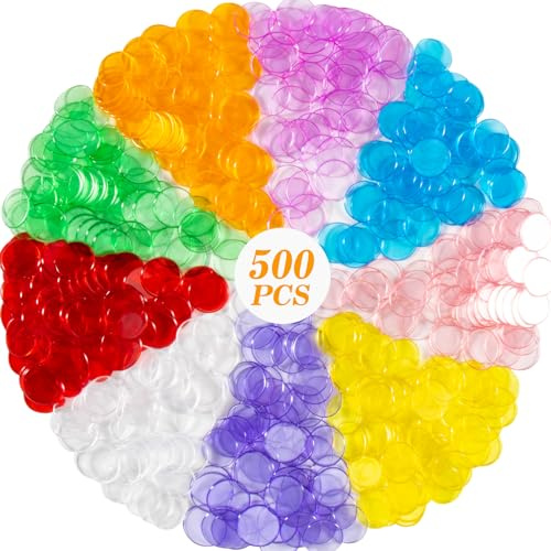Compteur de jetons de Bingo Sukh pour Jeu de Bingo 500 pièces, jetons de Poker en Plastique Transparent Multicolores, marqueurs, jetons pour événements, Jeux de Famille, Parties Doubles, compteurs de