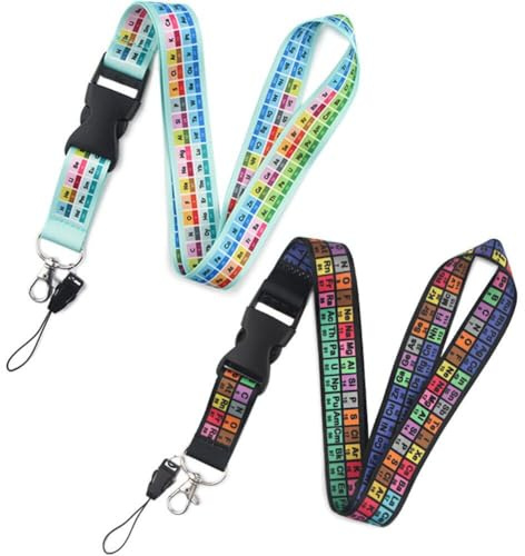 Lot De 2 Cordons De Serrage Pour Le Cou, Tableau Périodique Des Éléments De Chimie, Badges D'identification De Bureau, Porte-clés, Lanière En Polyester À Dégagement Rapide Pour Carte D'étiquette
