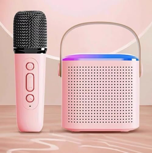 BSOMAM Mini Karaoke Machine,Portable Bluetooth Karaoke Machine with Wireless Microphone for Kids Adults,Voice Changing Effects & LED Lights for Birthday Gifts Home Party (Pink-1PCS Microphone)