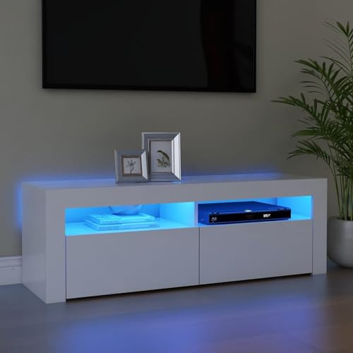 SECOLI Mueble de TV LED de 120 cm, con iluminación LED, color blanco, 120 x 35 x 40 cm