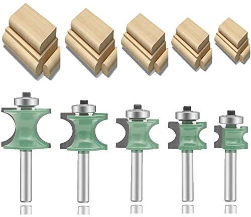 LEATBUY-TECH LEATBUY 5 PCS Molding Router Bit Set 1/4-Inch Shank, Corner Rounding Edge-Forming Roundover Beading Router Bit Sets , Woodworking Milling Tools, Carbide CNC Router Cutter (YO01)