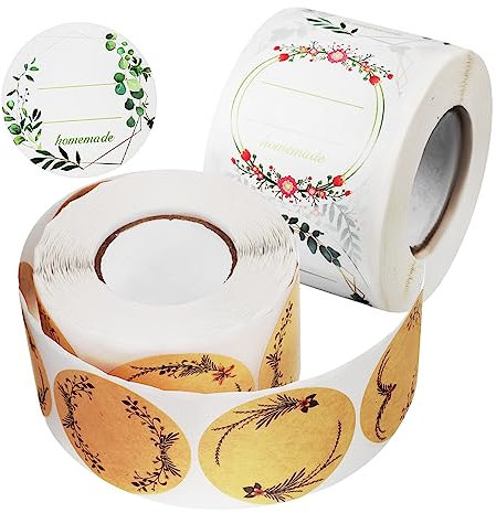 NUOBESTY 2 Rollen Botanischer Kranz-Geschenkanhänger-Aufkleber selbstklebende Etiketten für Geschenktüten Geschenketiketten Anlage selbstklebende Geschenkaufkleber Aufkleber aus Kraftpapier