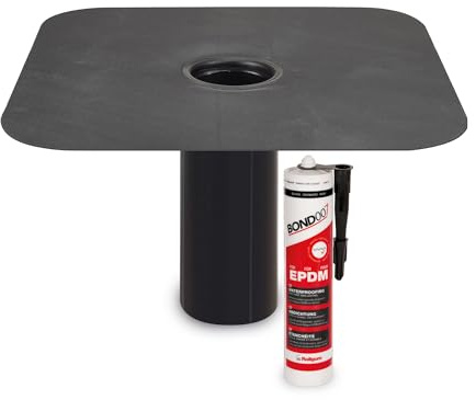Rollgum Flachdachablaufset mit Gully und EPDM-Kleber, DN 90 Außendurchmesser Dachgully mit EPDM-Flansch und hochdichtem HPDE-Rohr für Dachentwässerung auf Carports, Garagen, Terrassen, Gartenhäuser