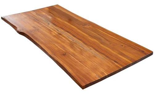 SAM Tischplatte 140x80 cm | Holzplatte Akazienholz massiv + cognacfarben + lackiert | Baumkanten-Platte für Heimwerker, Arbeitsplatten, Tische & UVM. | Kombinierbar mit unseren Tischgestellen