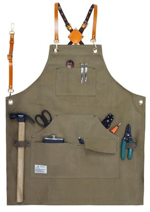 LLLGSH Arbeitsschürze Herren, Wasserdicht Segeltuch Canvas Schürze, Arbeitsschürze mit Kreuz-Rückengurten und 6 Taschen, für Malerei, Schweißen, Handgemacht Backen, Gartenarbeit, Tischlerei