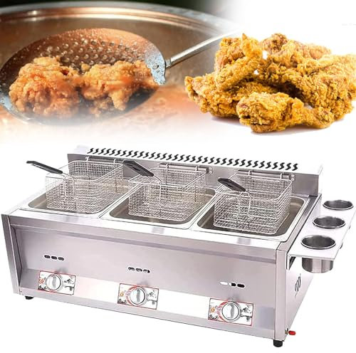 YANGYMM Friteuse à Gaz Professionnelle Gpl, Friteuse à Gaz Gpl de Comptoir en Acier Inoxydable, Friteuses à Graisse pour Cuisine de Comptoir de Restaurant Commercial Amovible Et Lavable