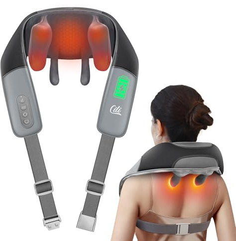 CILI Cordless Neck Massager with Heat, 4D Shiatsu Shoulder Back Deep Tissue, Neck Back Massager Pillow, Wider Massage Head & More Heating Area, Gift for Dad Mom