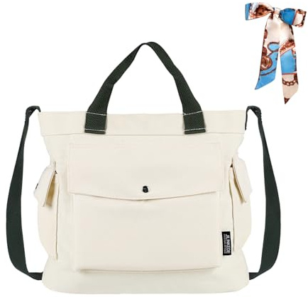 Right 20 Canvas Tasche für Damen,Canvas Umhängetasche Damen, Schultertasche Casual Multifunktionale Crossbody Bag für Schule,Arbeit,Reisen etc (Beige)