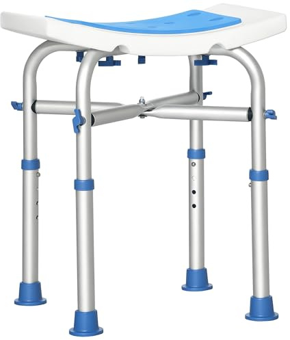 HOMCOM Tabouret de Douche Chaise de Douche Siège pour Personnes Âgées et Handicapées - Assise Rembourrée et Réglable, Patins à Ventouses Antidérapants, en Aluminium Charge Max. 150 kg Bleu