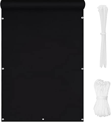 Balkon Sichtschutz 0,9x5,5m Wetterfest Sonnenschutz für Hof Rasen Pergola Deck Pool Inklusive Ösen Nylon Kabelbinder und Schnur Schwarz