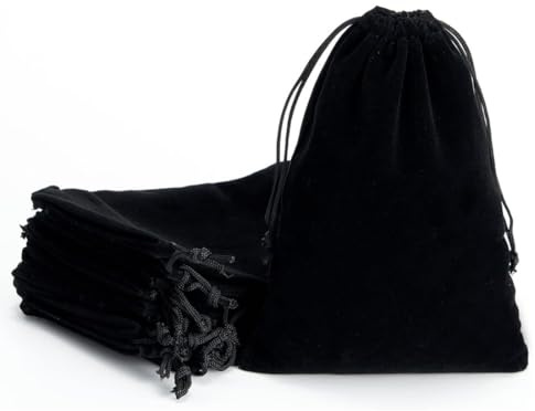GHPKOTW Sacchetto in Velluto Grandi 5 Pezzi 10*15cm per Gioielli, Matrimoni, Feste, Regali - Borsa Nera con Coulisse