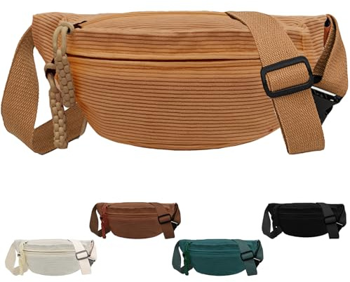 XIEXIESHER Sac Banane Velours Côtelé, Femme Velour Côtelé, Sac à bandoulière Sangle Réglable, Polyvalent pour Femme Homme pour Faire du Shopping, Voyager et Travailler(Kaki)