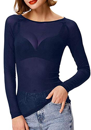 pvucpot Camicia Donna Maglia Trasparente Donna, Tulle Nero Manica Lunga Maglietta Sexy Maglie In Rete Per Clubwear E Feste