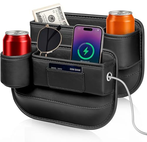 Kwak's Autositz‑Spaltfüller‑Organizer 2‑teilig – Nur passend für Sitzspalten von 0,5–3 cm, Hochwertiger PU‑Leder‑Spaltstopfen für Auto, SUV & LKW, verhindert das Herabfallen von Handy/Schlüsseln