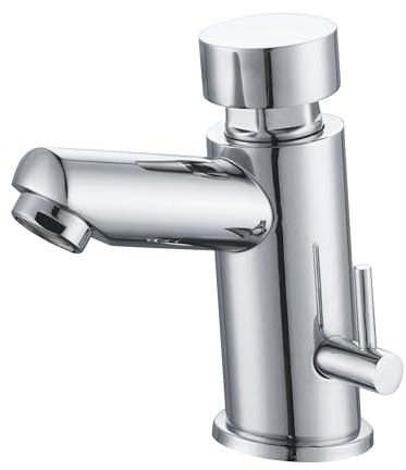 HOMSSY Grifo Temporizado para Lavabo, 2 Aguas (Agua Caliente y Fría), Diseño Cromado, Control Eficiente de Agua