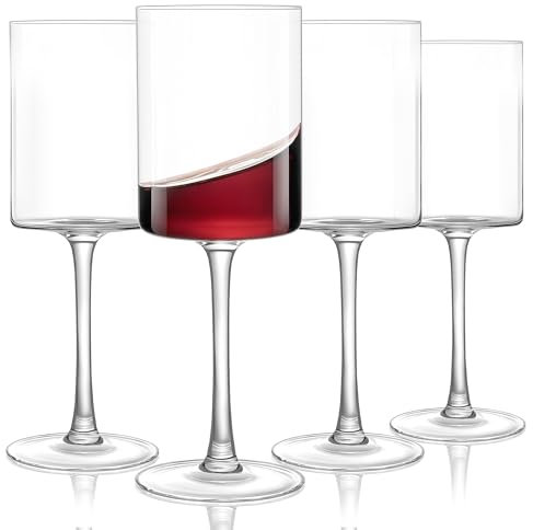 HAHASHOW Juego de 4 Copas de Vino Elegantes con Tallo (460 ml) en Cristal sin Plomo - Copas Cuadradas, Ideales para Bodas, Aniversarios y San Valentín, Presentadas en Elegante Caja de Regalo