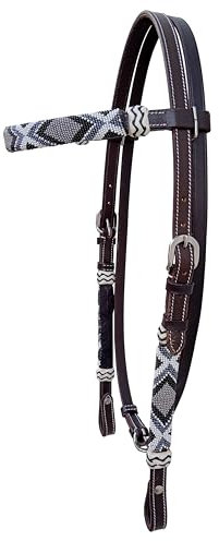 WEAVINGCRAFT Weaving Craft Western-Halfter aus reinem Leder, handgeflochten, Rohleder, geknotet mit mehrfarbigen Perlen, volle Größe, Braun – Standard