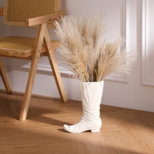 Zormon White Ceramic Boot Shaped Vase, Unique Decorative Accent for Home, Living Room, Office, Statement Piece