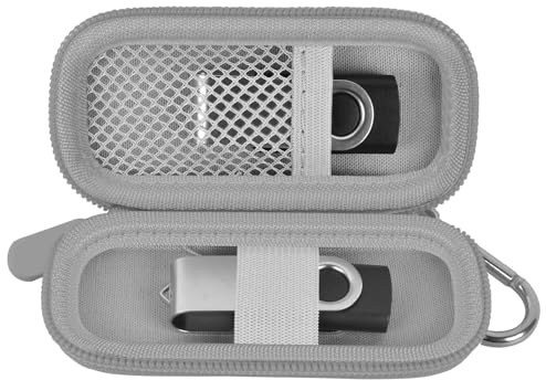 USB Flash Drive Case for SanDisk/for Kingston/for Samsung, Case Only | Thumb Drive Storage Organizer for 2 USB Stick, Mesh Pocket, Carabiner, for Students, IT Staff and Travel, Grey
