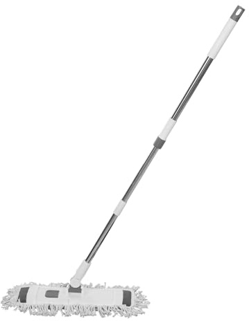 Mopa grande plana de 125 cm, mango de acero inoxidable, con 2 mopas plegables, para suelos de madera dura, laminados, azulejos, 55 x 25 cm, color plateado y blanco
