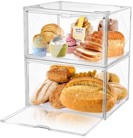 Portapane Grande contenitore portapane in plastica, contenitore impilabile for conservare il pane, scatole trasparenti for il piano di lavoro della cucina, contenitori for dispensa(36X23X27cm 1PC)