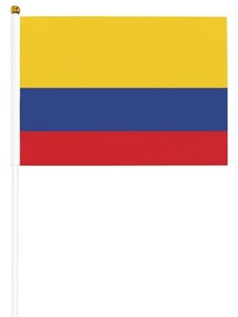 Drapeau de la Colombie - Petits drapeaux sur bâtons - Durable - 14 x 21 cm - Mini drapeaux pour cour, jardin et décoration extérieure - Lot de 6 et 12