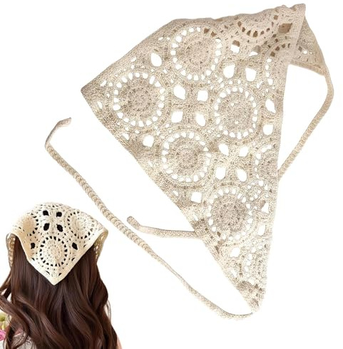 Hårscarf Huvudband,Bandanas i Boho-stil för Kvinnors Hår - Elastisk Icke-Glidande Virkade Blommor Tusenskönor Huvudbindel för Western Cowgirl Träning Yoga Festival Flätor