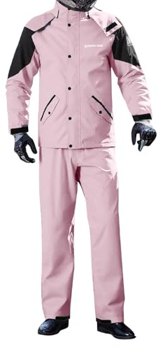 YOSUWOAI Combinaison de moto pour homme, 2 pièces, imperméable, avec veste et pantalon, combinaison de pluie, visible, pour cyclisme, équitation et moto, P rose., L