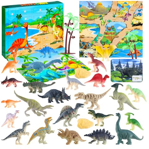 Yuning Calendario Adviento Kinder 2026 Calendario Adviento 2026 Niños calendario de adviento de Dinosaurio con 24 Juguetes Dinosaurios calendário Cuenta Atrás para Navidad Juguetes Regalos Navidad