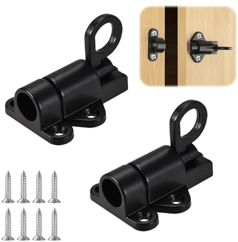 2 Pièces Verrou Porte Automatique à Ressort, Loquet Porte Coulissant en Alliage d'Aluminium avec Vis pour Porte Fenêtre Placard Garde-Manger